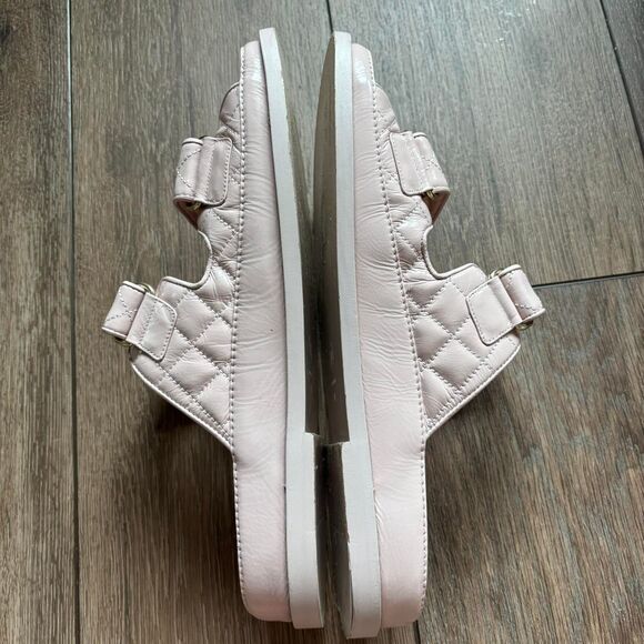 Chanel light pink shiny calfskin quilted Velcro dad crystal slide sandals size 4 - Picture 4 of 8